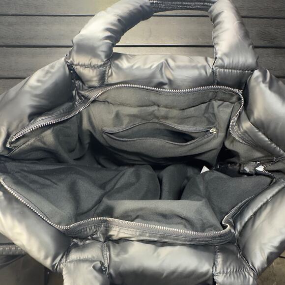 Black Quilted Puffer Tote Bag Puffy Shoulder Purse Y2K Streetwear Designer Look - Picture 7 of 15